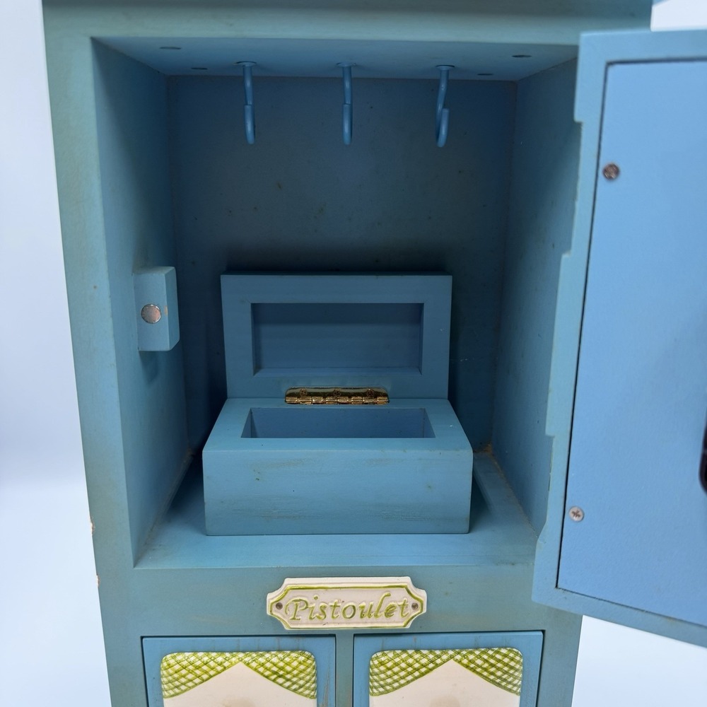 Pfaltzgraff Pistoulet Wooden Bulova Mantel Clock Blue Farmhouse Vintage Decor - Picture 9 of 11